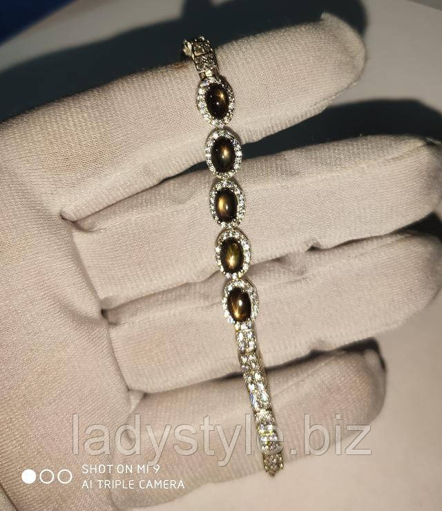 серебряный браслет с черными звездчатыми сапфирами от студии LadyStyle.Biz купить украшения звезда сапфир серьги серебро кольцо подарок эффект астеризма