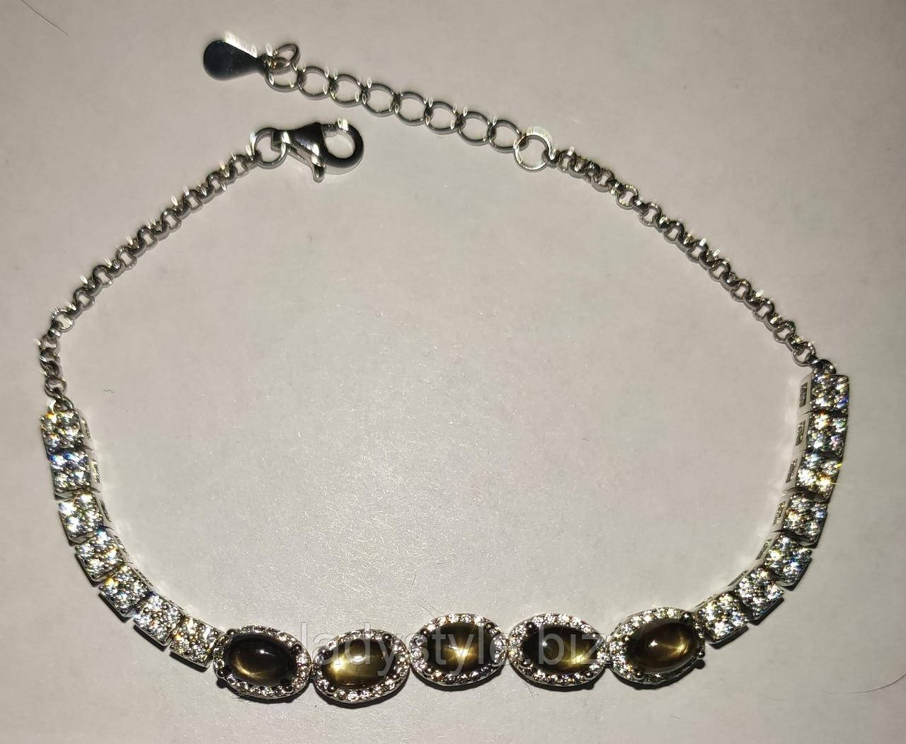 Срібний браслет "Шоколад" із зірчастими сапфірами, фото 1