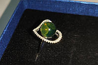 Серебряное кольцо с натуральным голубым янтарем "Сердечко"