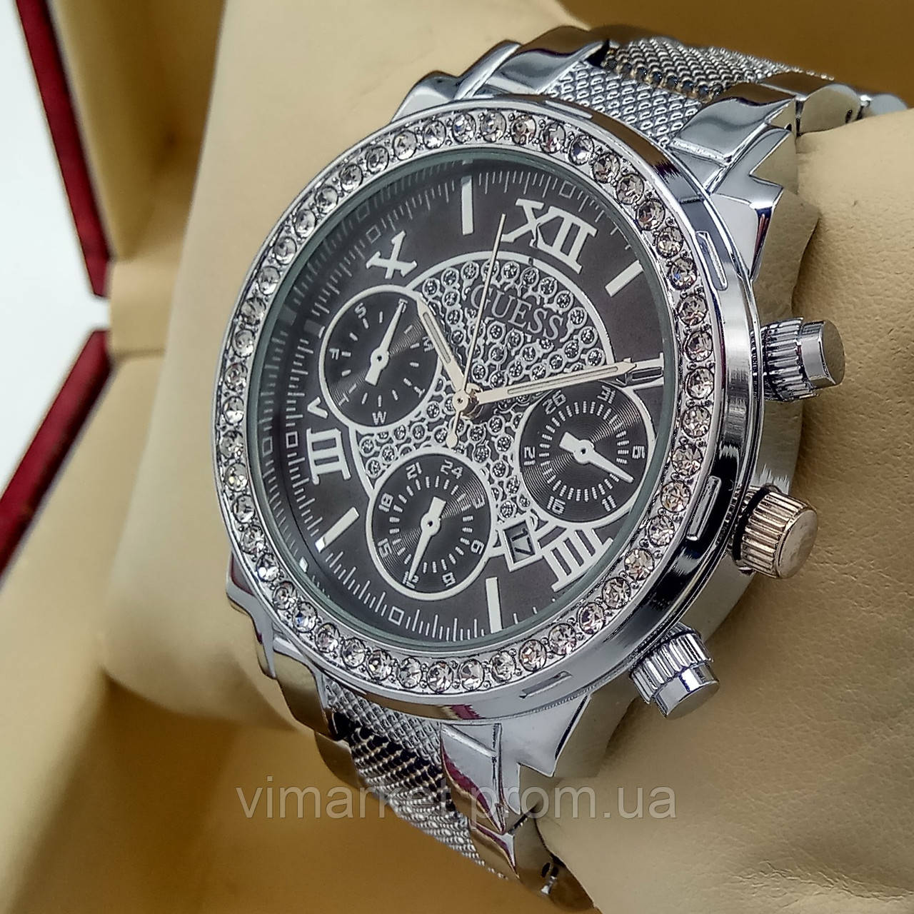 Жіночі кварцові наручні годинники Dior B198-2 срібного кольору рожевий циферблат з датою металевий браслет
