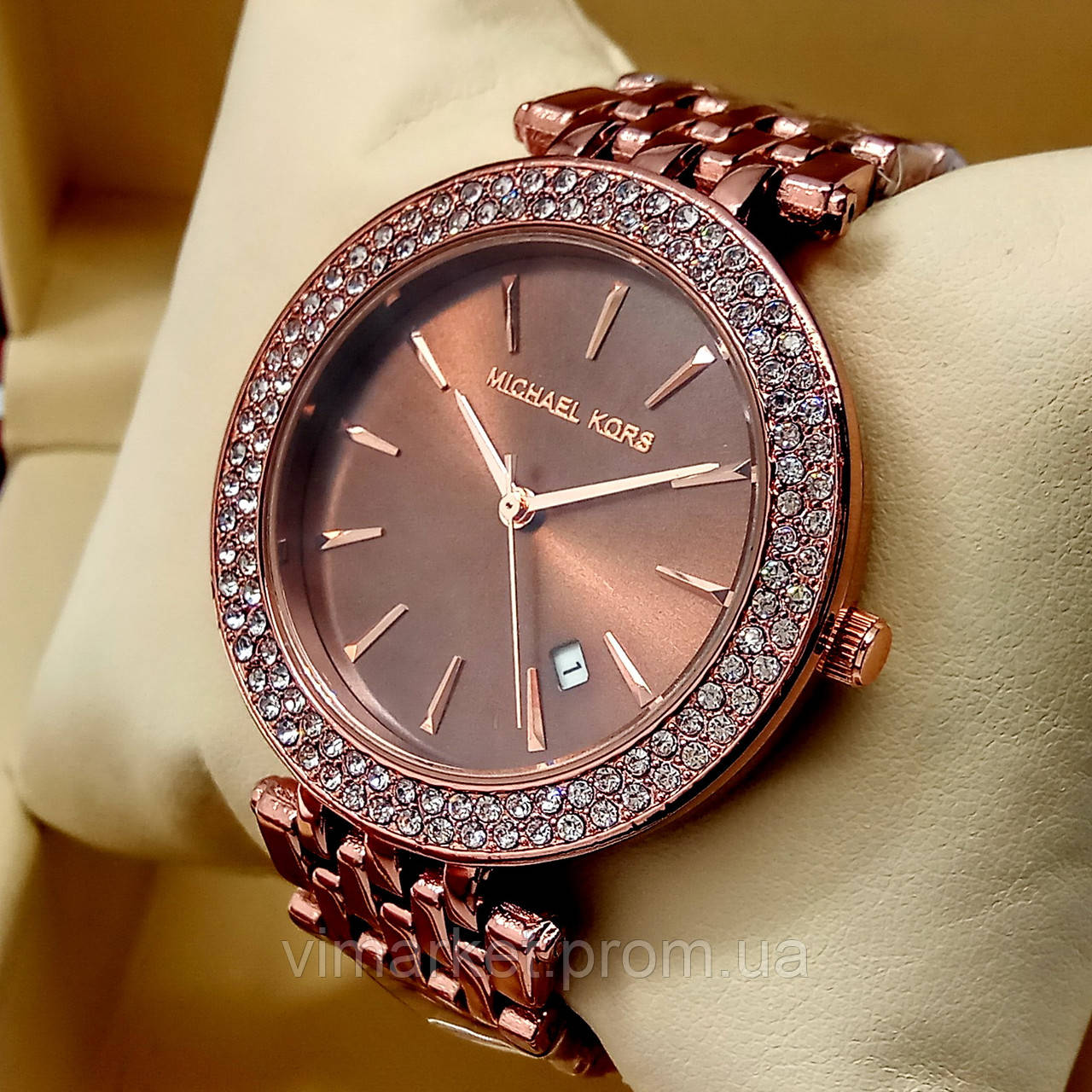 Жіночі кварцові наручні годинники Dior B198-2 срібного кольору рожевий циферблат з датою металевий браслет