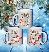 Сімейні білі чашки (кухлі) з принтом "Сім'я Панд"