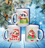 Сімейні білі чашки (кухлі) з принтом "Сім'я Панд"