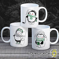 Сімейні білі чашки (кухлі) з принтом "Сім'я Панд"