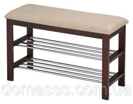 Банкетка-лавка SR-0628 для взуття з м’яким сидінням, дерев’яний каркас, з підставкою для взуття, фото 1