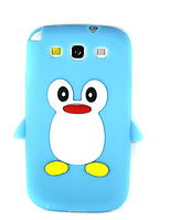 Силиконовый голубой чехол "Пингвин" Samsung S3(I-9300)