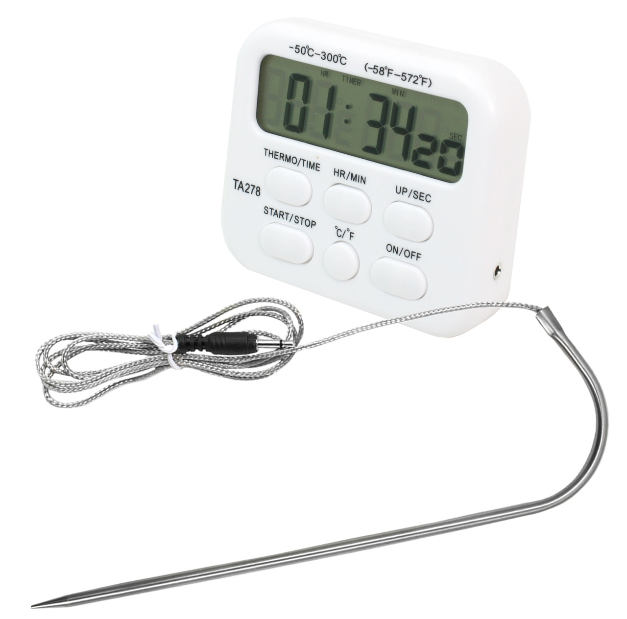 Цифровий термометр, таймер ТА278 для духовки з виносним датчиком до 300 градусів (нержавійка)
