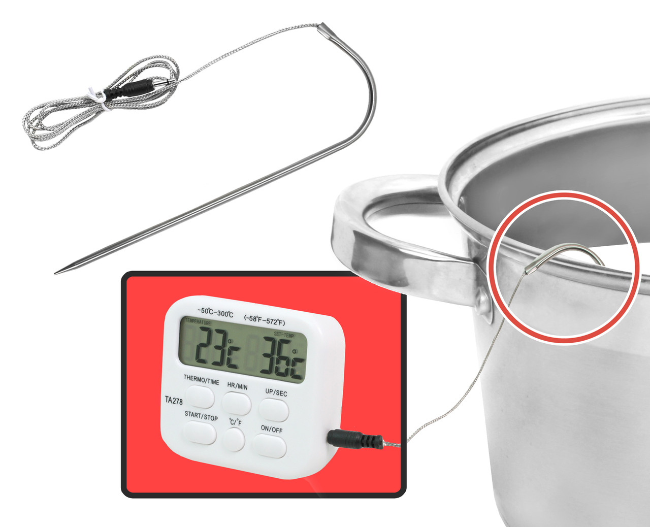 Цифровой термометр с таймером и сигнализатором с выносным датчиком до ...