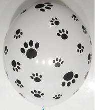 Латексна кулька з малюнком чорні лапки собачки 12" 30см Belbal 002 білий ТМ "Star"