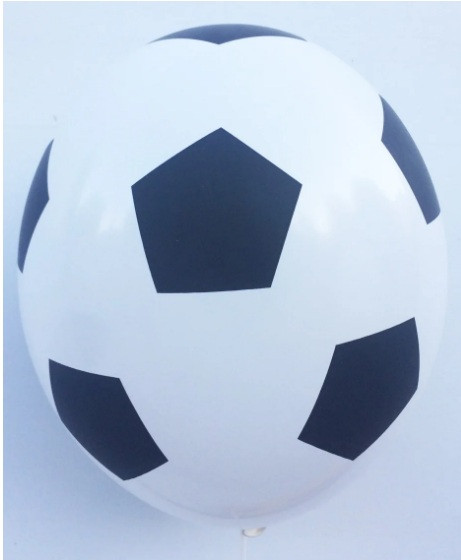 030 Латексна кулька з малюнком м'яч футбольний принт чорним 12" 30см Belbal білий 002 ТМ "Star", фото 1
