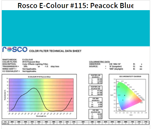 Фильтр Rosco E-Colour+ 115 Peacock Blue Roll (61152) - фото 1 - id-p1314154537