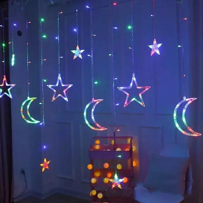 Світлодіодна гірлянда штора зірки та місяць з пультом multi light