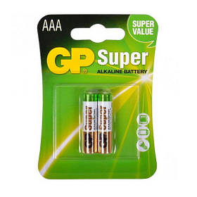 Батарейки міні-пальчикові, розмір ААА, тип GP 24A-U2 LR03 SUPER, 2шт. в блістері