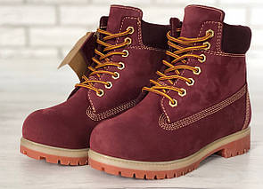 Жіночі черевики бордові зимові Timberland (04018)