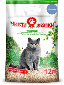 Наповнювач деревний "Чисті лапки" стандарт з ароматом лаванди 12л для котячого туалету