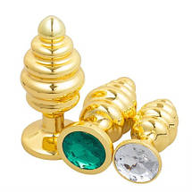 Анальний затор 95x40 mm золота спіраль ялинка з каменем Flexy Gold Crystal Plug L, фото 3
