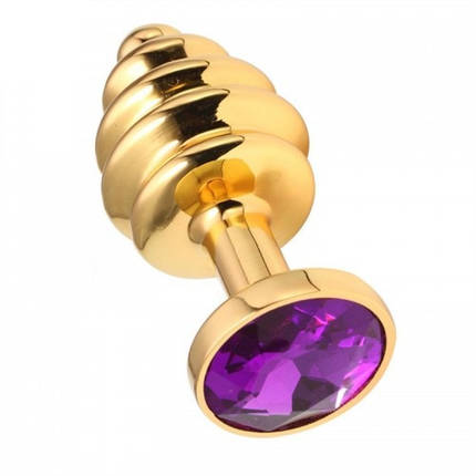 Анальна пробка М 85х35 золота спіраль ялинка з каменем Flexy Gold Crystal Plug, фото 1