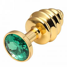 Анальний затор 95x40 mm золота спіраль ялинка з каменем Flexy Gold Crystal Plug L, фото 2