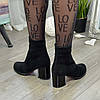 Черевики жіночі на невисоких підборах, натуральна замша чорного кольору, фото 2