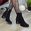 Черевики жіночі на невисоких підборах, натуральна замша чорного кольору, фото 3
