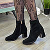 Черевики жіночі на невисоких підборах, натуральна замша чорного кольору, фото 4