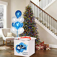 Новогодняя Коробка-сюрприз с гелиевыми шарами большая 70х70см (силуэт)+наклейка+декор+индивидуальная надпись