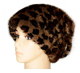 Жіноча хутрова шапка норкова, "Стелла Віяло" (леопард)