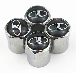 Захисні металеві ковпачки Primo на ніпель, золотник автомобільних коліс з логотипом Lada - Silver