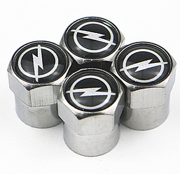 Захисні металеві ковпачки Primo на ніпель, золотник автомобільних коліс з логотипом Opel - Silver