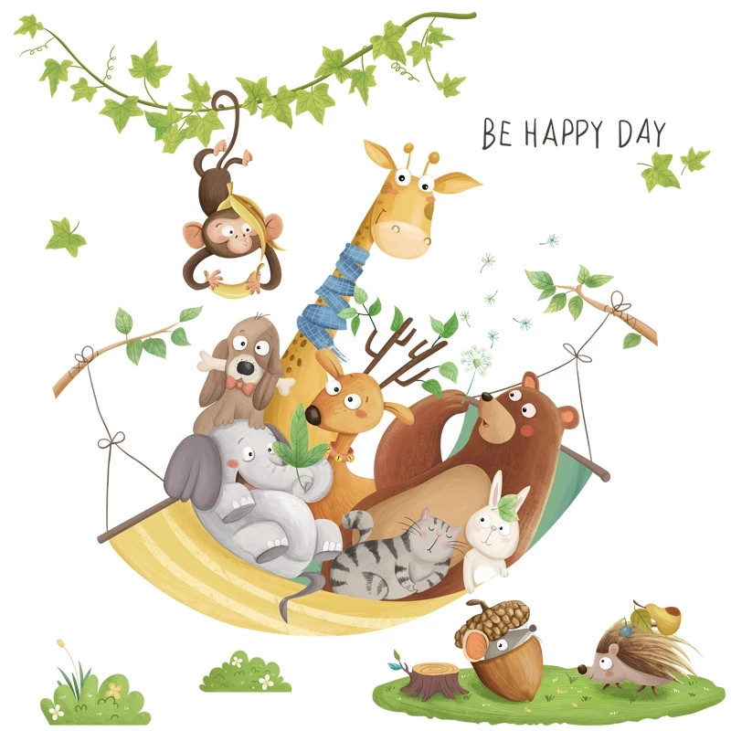 Вінілова наклейка Звірі на відпочинку Be Happy Day (лист 60 х 90 см) Б35