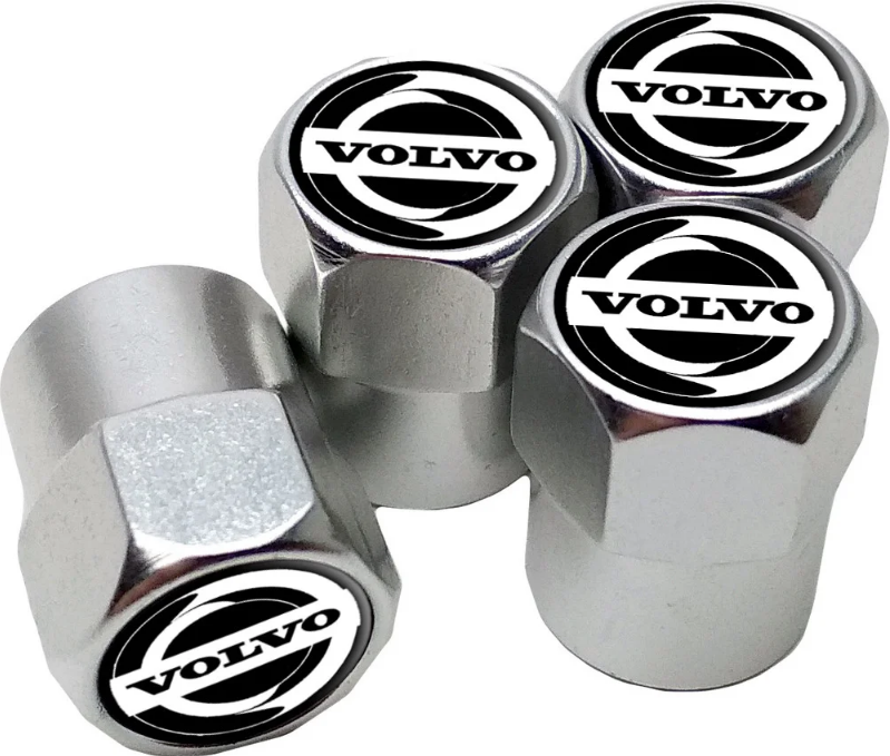 Захисні металеві ковпачки Primo на ніпель, золотник автомобільних коліс з логотипом Volvo - Silver