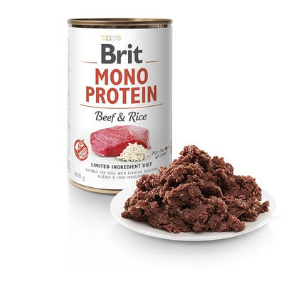 Консерви для собак Brit Mono Protein Beef/Rise з яловичиною і темним рисом 400 г, фото 1