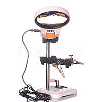 Третя рука для паяння MG16129AC тримач плат із підставкою для паяльника, лупа 90 мм 3.5x, Led-підсвітка