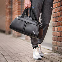 Спортивная сумка Puma черная с плечевым ремнём и вышитым белым лого Пума дорожные сумки фитнес на тренировку