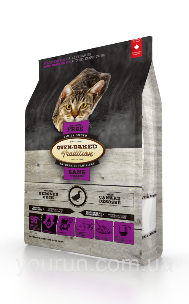 Oven-Baked Tradition adult grain free duck — беззерновий сухий корм для котів зі свіжим м'ясом качки 350 гр