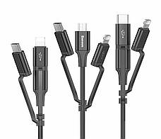 Кабель для зарядки телефона/ смартфона Baseus MicroUSB+Lightning+Type-C 1.2 м Чорний (CA3IN1-ZY01), фото 3
