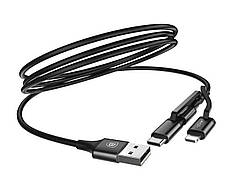 Кабель для зарядки телефона/ смартфона Baseus MicroUSB+Lightning+Type-C 1.2 м Чорний (CA3IN1-ZY01), фото 4