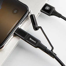 Кабель для зарядки телефона/ смартфона Baseus MicroUSB+Lightning+Type-C 1.2 м Чорний (CA3IN1-ZY01), фото 6