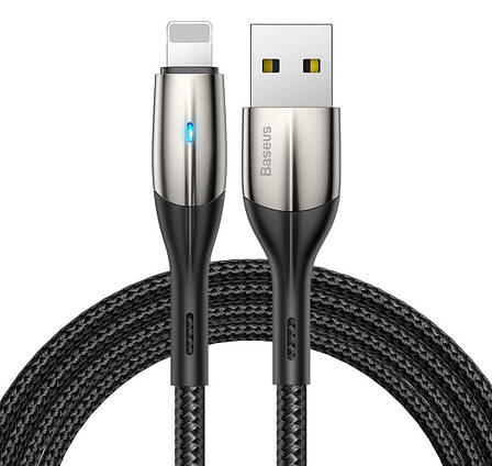 Кабель для зарядки телефона/ смартфона Baseus USB - Lightning 1 м 2.4А Індикатор Чорний (CALSP-B01), фото 1