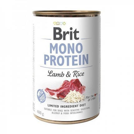 Консерви для собак Brit Mono Protein Lamb/Rise з ягням і темним рисом 400 г, фото 1