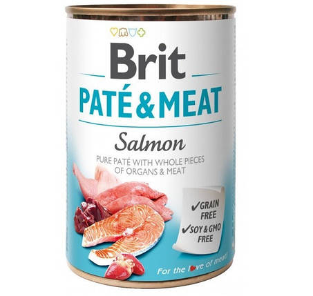 Консерви для собак Brit Pate & Meat Salmon (лосось і курка) 400 г, фото 1