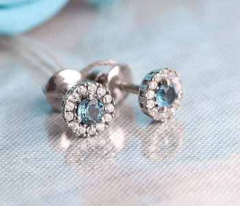 Серьги серебряные, родированые с фионитами.