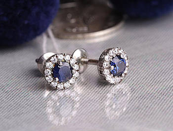 Серьги серебряные, родированые с фионитами.