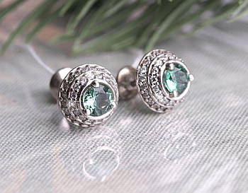Серьги серебряные, родированые с фионитами.