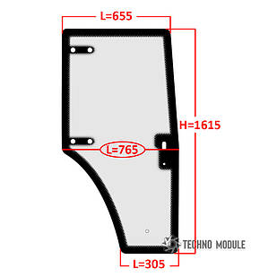 Скло дверей правого ДТЗ 504 / Lovol TE244 (h = 1615, L = 1655x765x305)