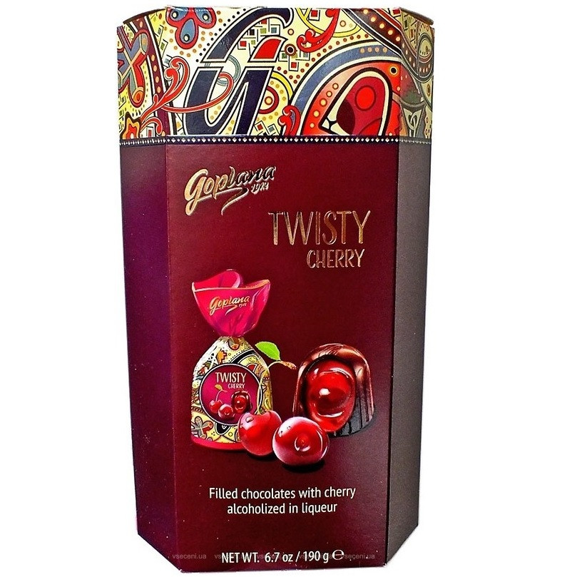Цукерки шоколадні Праліне Goplana Twisty Cherry з вишнею 190 г Польща