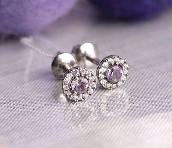 Серьги серебряные, родированые с фионитами.