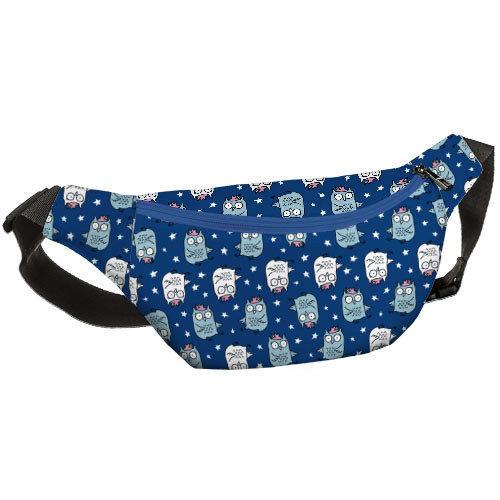 Сумка бананка BUMBAG Совушки на синьому тлі