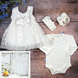 Сукня, боді, пінетки і пов'язка на водохреща Розмір: 0-3 місяці (01259)