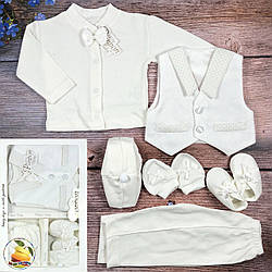 Білий хрестильний набір для хлопчика Розмір: 0-3 місяці (01266)